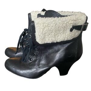 Nine West Genuine Leather and Faux Shearling Lace-up Booties - Size 8.5